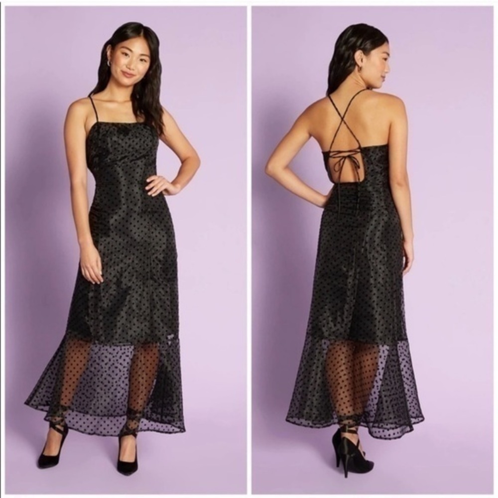 ModCloth Gliding Back In Time Polka Swiss Dot Witchy Maxi Black Dress Women's 3X